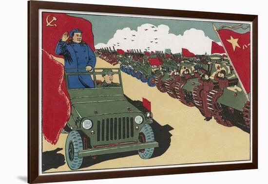 Mao Reviews His Army, The Line up in Tanks as He Drives Past and Salutes-null-Framed Art Print