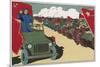 Mao Reviews His Army, The Line up in Tanks as He Drives Past and Salutes-null-Mounted Premium Giclee Print