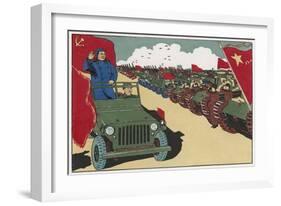 Mao Reviews His Army, The Line up in Tanks as He Drives Past and Salutes-null-Framed Art Print