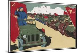 Mao Reviews His Army, The Line up in Tanks as He Drives Past and Salutes-null-Mounted Art Print