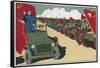 Mao Reviews His Army, The Line up in Tanks as He Drives Past and Salutes-null-Framed Stretched Canvas