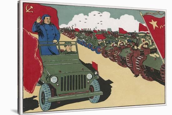 Mao Reviews His Army, The Line up in Tanks as He Drives Past and Salutes-null-Stretched Canvas