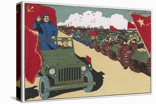 Mao Reviews His Army, The Line up in Tanks as He Drives Past and Salutes-null-Stretched Canvas