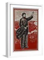 Mao Zedong Portrait, Chinese Woodblock Propaganda Poster-null-Framed Premium Giclee Print