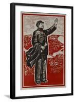 Mao Zedong Portrait, Chinese Woodblock Propaganda Poster-null-Framed Giclee Print