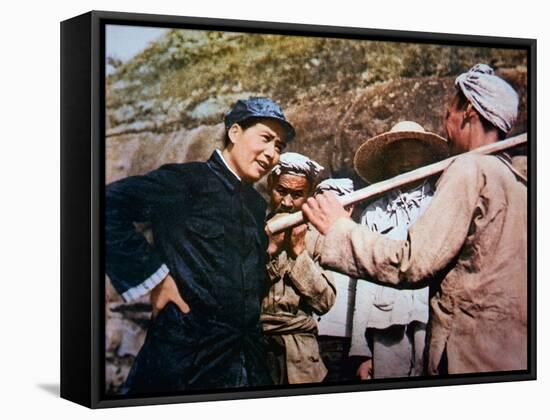 Mao Zedong Talking to Veterans of the 'Long March' at Yangchailing, Yenan, in 1937-Chinese Photographer-Framed Stretched Canvas