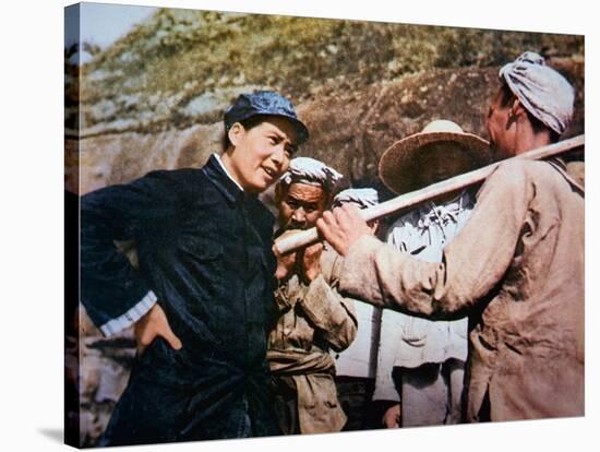 Mao Zedong Talking to Veterans of the 'Long March' at Yangchailing, Yenan, in 1937-Chinese Photographer-Stretched Canvas