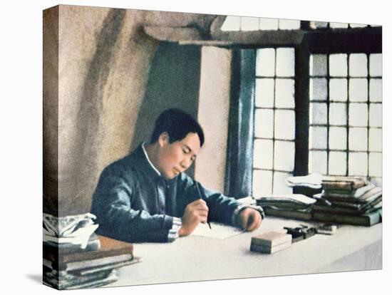 Mao Zedong Writing His 'On Protracted War' in a Cave-Dwelling in Yenan, 1938-Chinese Photographer-Stretched Canvas