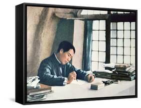 Mao Zedong Writing His 'On Protracted War' in a Cave-Dwelling in Yenan, 1938-Chinese Photographer-Framed Stretched Canvas
