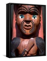 Maori Carving on Arataki Visitors Centre, Waitakere Ranges, Auckland-David Wall-Framed Stretched Canvas