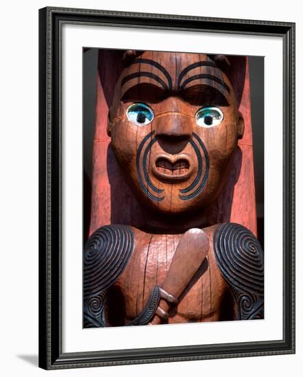 Maori Carving on Arataki Visitors Centre, Waitakere Ranges, Auckland-David Wall-Framed Photographic Print