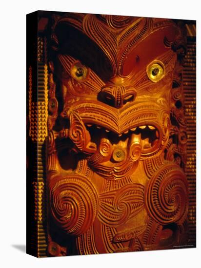 Maori Carving on Meeting House, Auckland Museum, Auckland, North Island, New Zealand, Pacific-Ken Gillham-Stretched Canvas