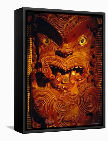 Maori Carving on Meeting House, Auckland Museum, Auckland, North Island, New Zealand, Pacific-Ken Gillham-Framed Stretched Canvas