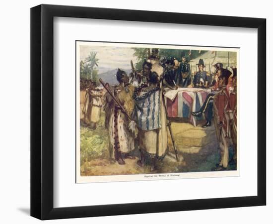 Maori Chiefs Recognise British Sovereignty by Signing the Treaty of Waitangi-A.d. Mccormick-Framed Art Print