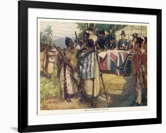 Maori Chiefs Recognise British Sovereignty by Signing the Treaty of Waitangi-A.d. Mccormick-Framed Art Print