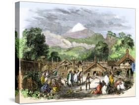 Maori Fortified Village, or Pah, in Taranaki, New Zealand, Mid-1800s-null-Stretched Canvas