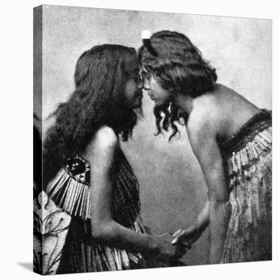 Maori Girls Rubbing Noses, C1920-null-Stretched Canvas