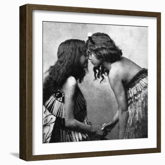 Maori Girls Rubbing Noses, C1920-null-Framed Giclee Print