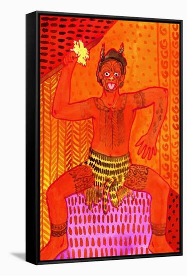 Maori Haka (Challenge Dance)-John Newcomb-Framed Stretched Canvas