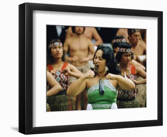 Maori Poi Dancers, Waitangi, North Island, New Zealand-Julia Thorne-Framed Photographic Print