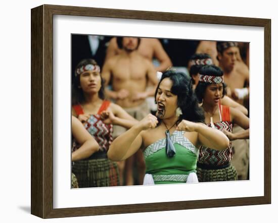 Maori Poi Dancers, Waitangi, North Island, New Zealand-Julia Thorne-Framed Photographic Print