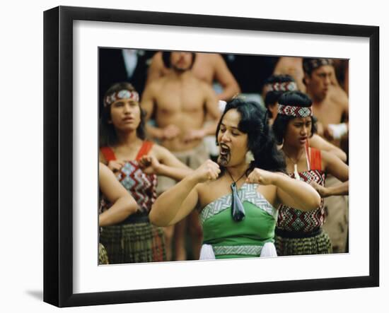 Maori Poi Dancers, Waitangi, North Island, New Zealand-Julia Thorne-Framed Photographic Print