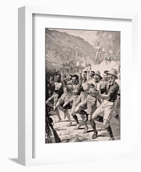 Maori Soldiers Perform a Haka at Gaba Tepe on the Gallipoli Peninsula Turkey 1915, from 'The War…-English School-Framed Giclee Print