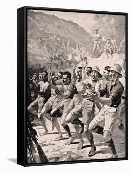 Maori Soldiers Perform a Haka at Gaba Tepe on the Gallipoli Peninsula Turkey 1915, from 'The War…-English School-Framed Stretched Canvas