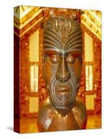 Maori Statue with 'Moko' Facial Tattoo, New Zealand-Jeremy Bright-Stretched Canvas