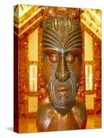 Maori Statue with 'Moko' Facial Tattoo, New Zealand-Jeremy Bright-Stretched Canvas