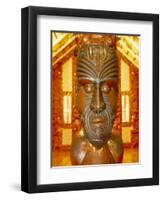 Maori Statue with 'Moko' Facial Tattoo, New Zealand-Jeremy Bright-Framed Photographic Print