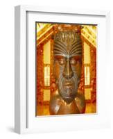 Maori Statue with 'Moko' Facial Tattoo, New Zealand-Jeremy Bright-Framed Photographic Print