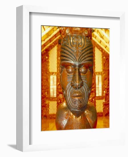 Maori Statue with 'Moko' Facial Tattoo, New Zealand-Jeremy Bright-Framed Photographic Print