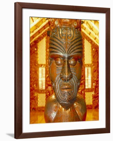 Maori Statue with 'Moko' Facial Tattoo, New Zealand-Jeremy Bright-Framed Photographic Print