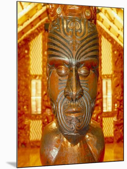 Maori Statue with 'Moko' Facial Tattoo, New Zealand-Jeremy Bright-Mounted Photographic Print