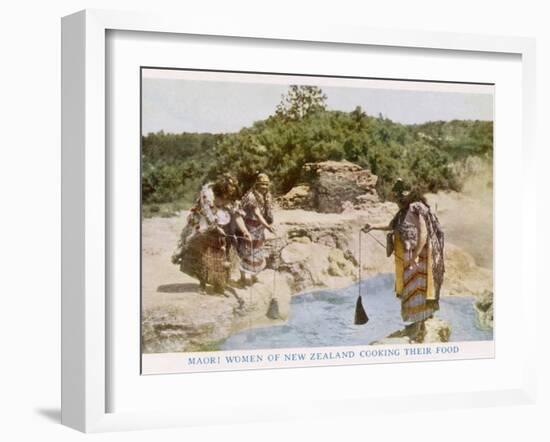 Maori Women in New Zealand Cooking Food in a Hot Spring-null-Framed Photographic Print