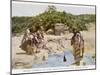 Maori Women in New Zealand Cooking Food in a Hot Spring-null-Mounted Photographic Print