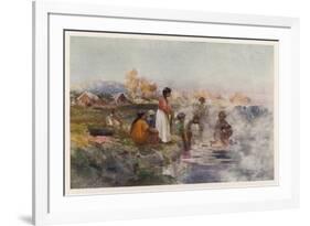 Maori Women Washing Laundry in the Hot Spring at Ohinemutu New Zealand-W. Wright-Framed Premium Giclee Print