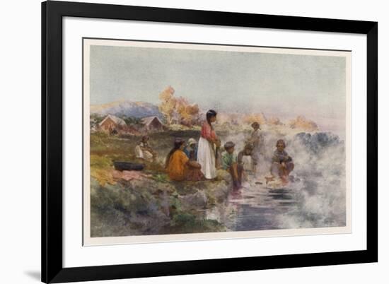 Maori Women Washing Laundry in the Hot Spring at Ohinemutu New Zealand-W. Wright-Framed Premium Giclee Print