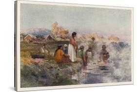 Maori Women Washing Laundry in the Hot Spring at Ohinemutu New Zealand-W. Wright-Stretched Canvas