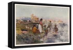 Maori Women Washing Laundry in the Hot Spring at Ohinemutu New Zealand-W. Wright-Framed Stretched Canvas