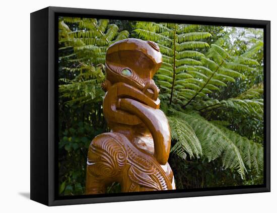 Maori Wood Carving, Ships Cove, Marlborough Sounds, South Island, New Zealand, Pacific-Smith Don-Framed Stretched Canvas