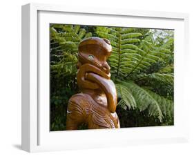 Maori Wood Carving, Ships Cove, Marlborough Sounds, South Island, New Zealand, Pacific-Smith Don-Framed Photographic Print