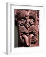 Maori Wooden Carving with Tongue Sticking Out, Rotorua, North Island, New Zealand-D H Webster-Framed Photographic Print