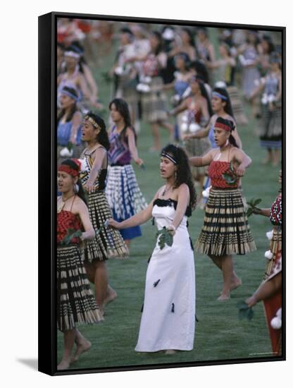 Maoris Perform Traditional Action Songs, Auckland, North Island, New Zealand-Julia Thorne-Framed Stretched Canvas