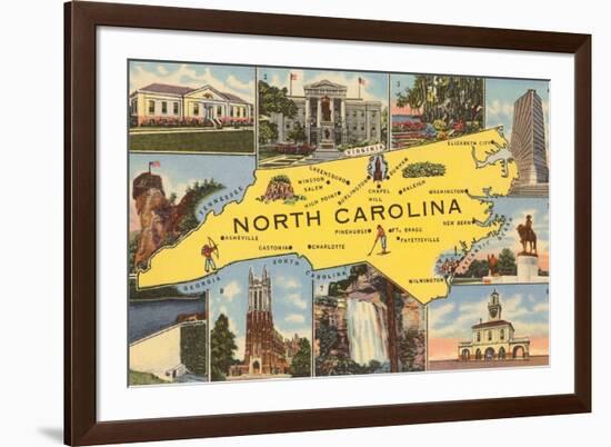 Map and Scenes of North Carolina-null-Framed Premium Giclee Print