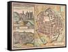 Map and View of Urbino from Civitates Orbis Terrarum-null-Framed Stretched Canvas