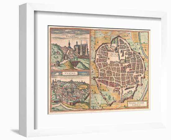 Map and View of Urbino from Civitates Orbis Terrarum-null-Framed Giclee Print