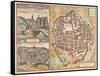 Map and View of Urbino from Civitates Orbis Terrarum-null-Framed Stretched Canvas
