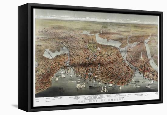Map: Boston, c1873-Currier & Ives-Framed Stretched Canvas